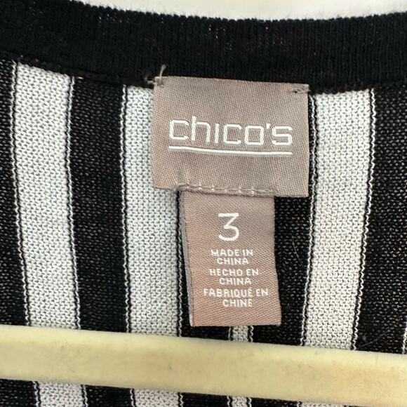 Chicos Lightweight Open Front Knit Cardigan XL Black White Brown Stripe Size 3 - Picture 2 of 8